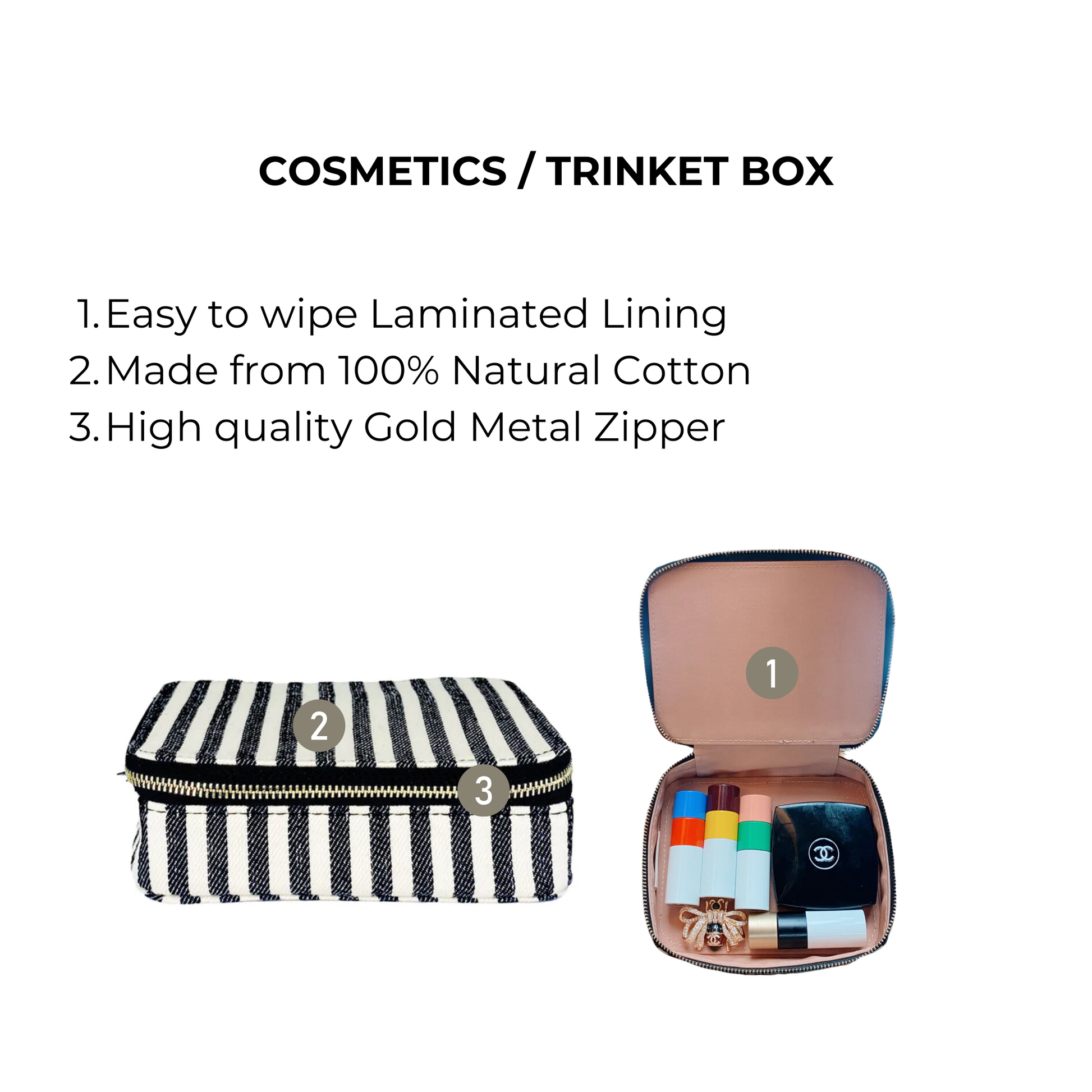 Cosmetics/Trinket Box, Striped - Concordia Style Boutique