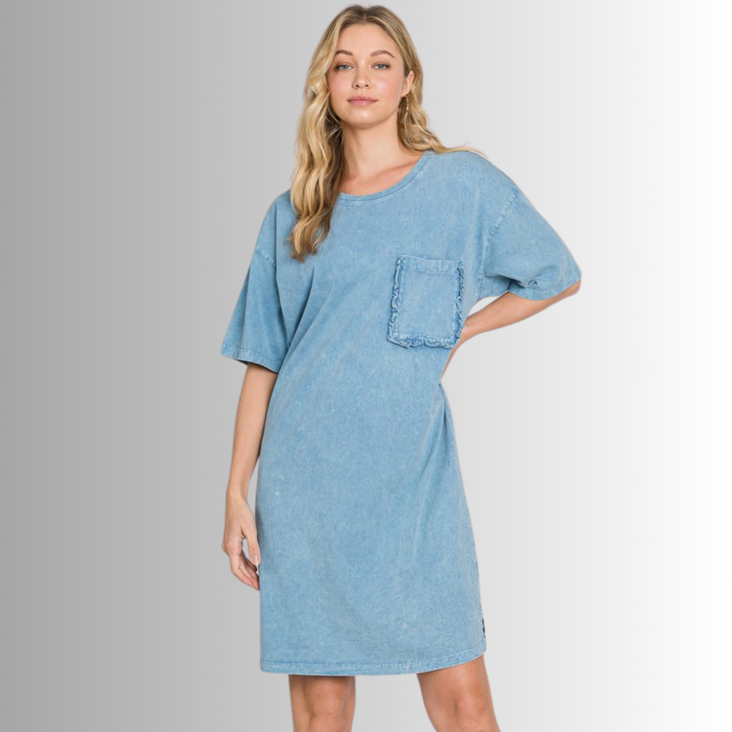 Charlee Mineral Washed Shirt Dress in Steele Blue - Concordia Style Boutique