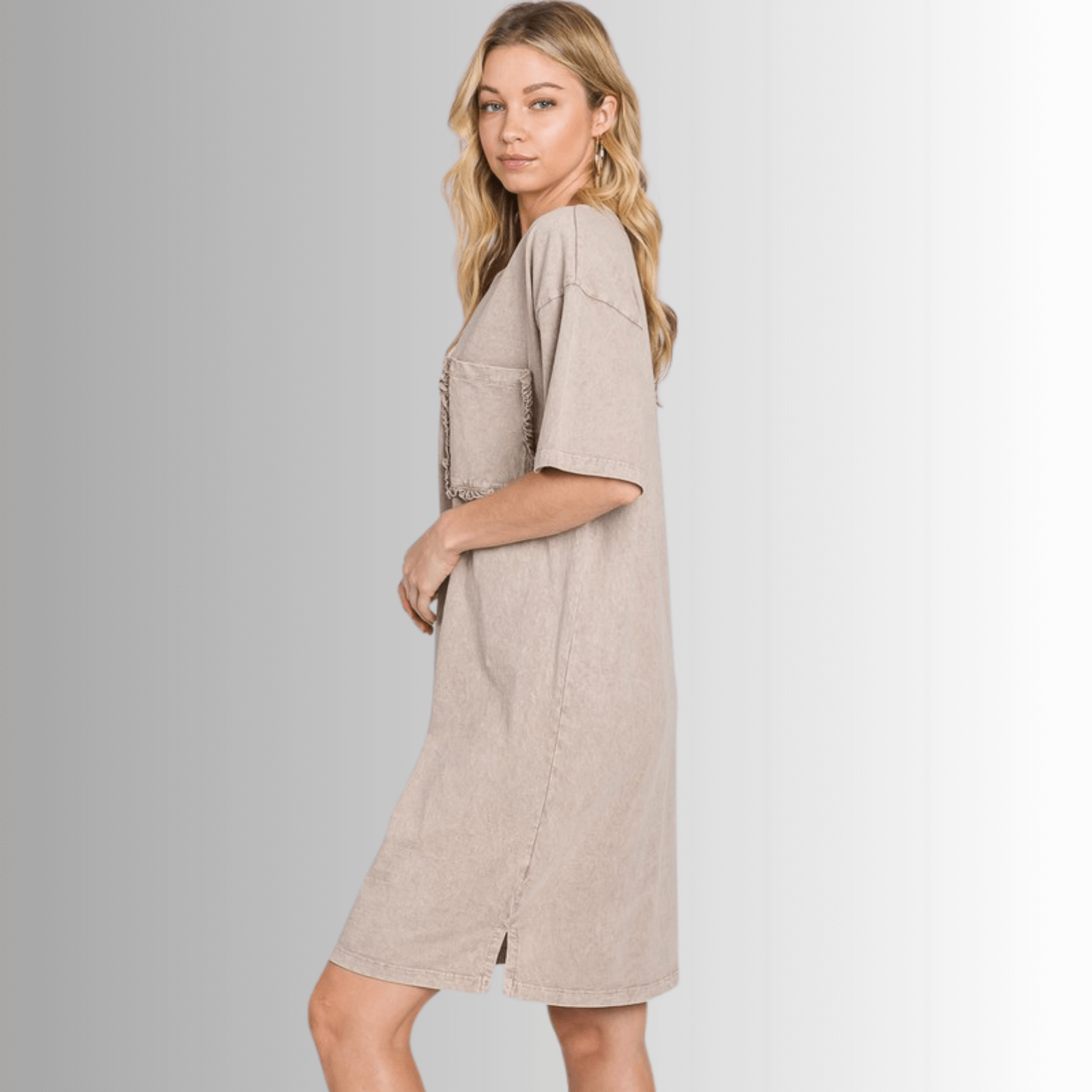 Charlee Mineral Washed Shirt Dress in Taupe - Concordia Style Boutique