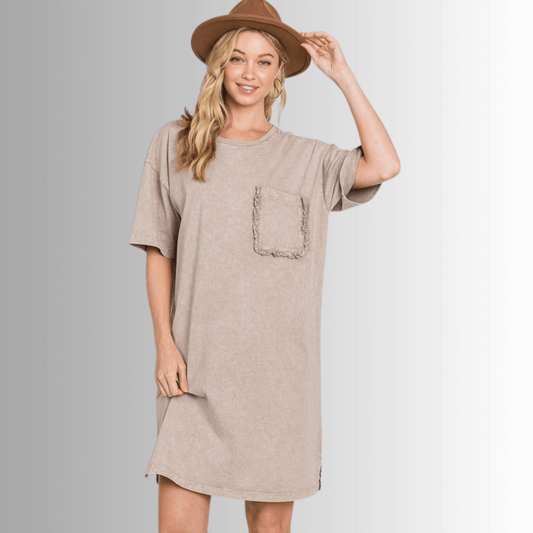 Charlee Mineral Washed Shirt Dress in Taupe - Concordia Style Boutique