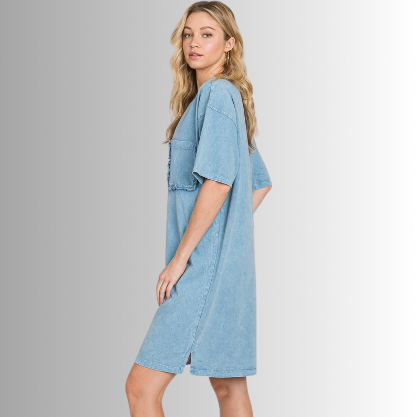 Charlee Mineral Washed Shirt Dress in Steele Blue - Concordia Style Boutique