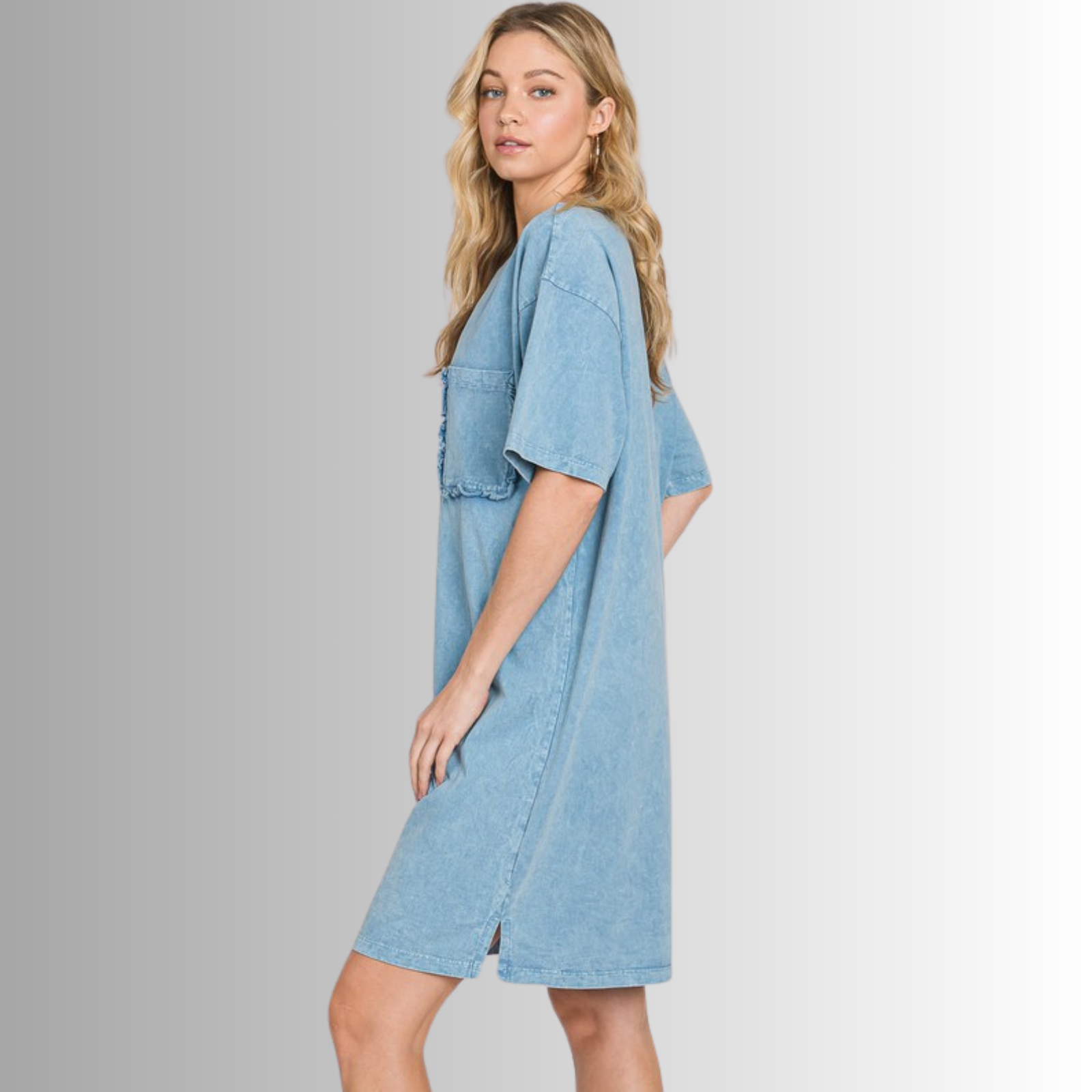 Charlee Mineral Washed Shirt Dress in Steele Blue - Concordia Style Boutique