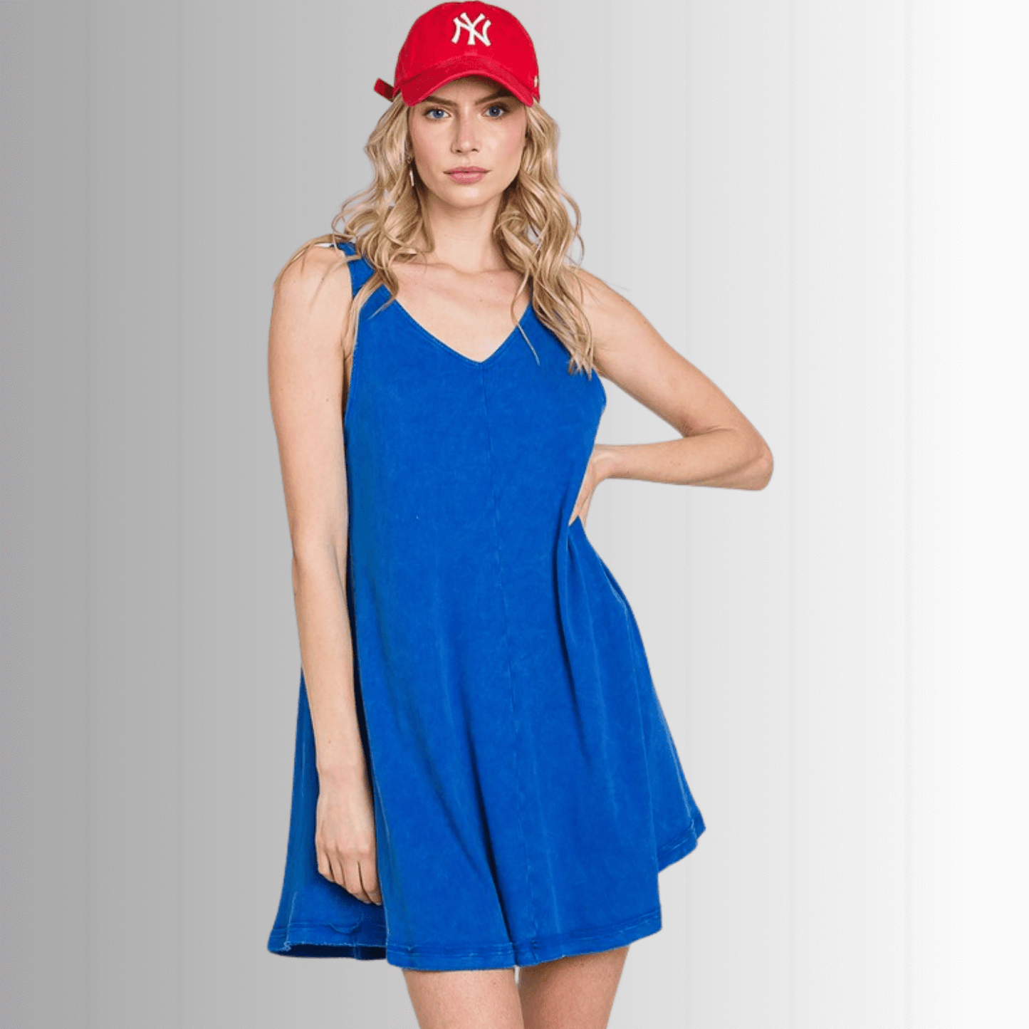 Lainey Ribbed Cotton Mini Dress in Royal Blue - Concordia Style Boutique