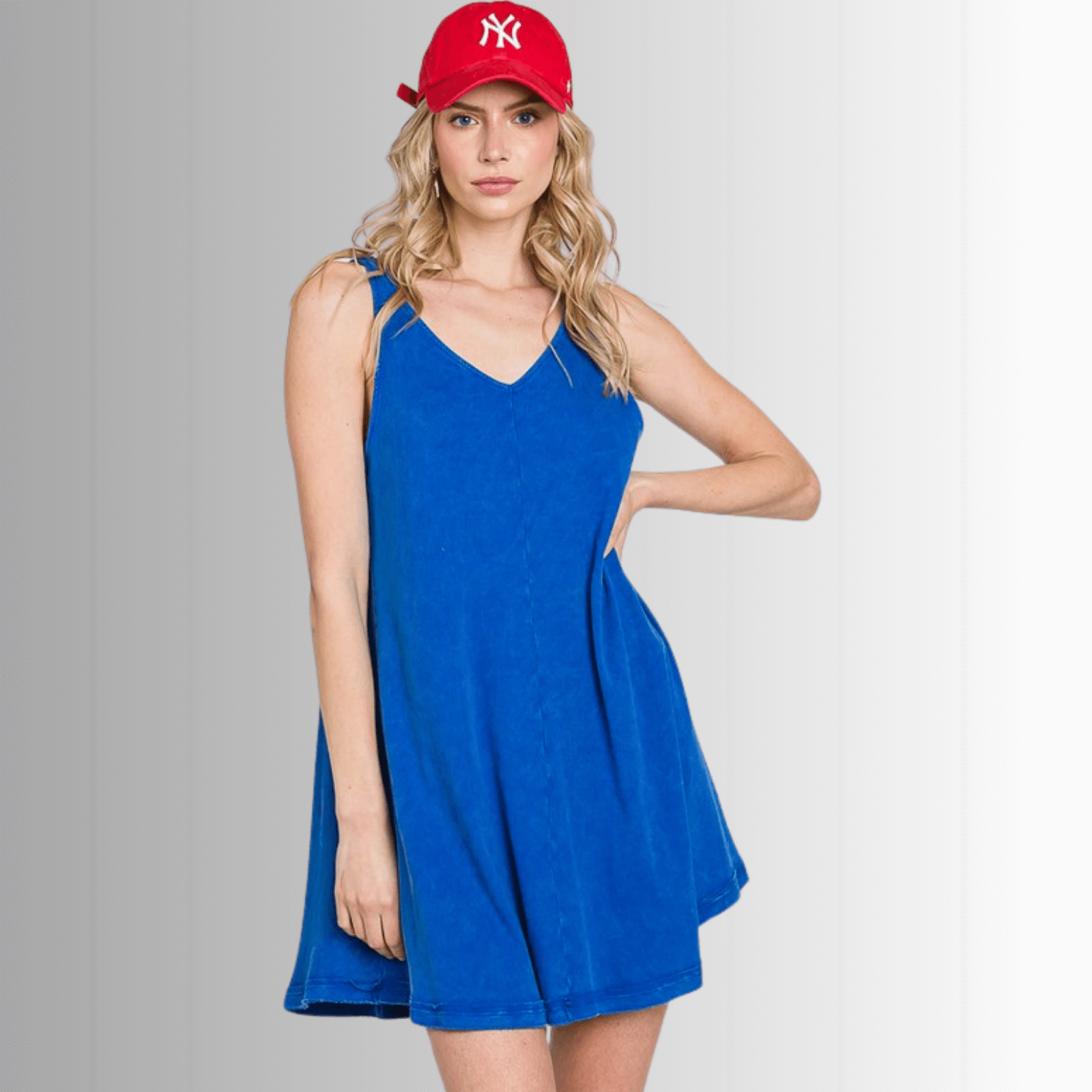 Lainey Ribbed Cotton Mini Dress in Royal Blue - Concordia Style Boutique