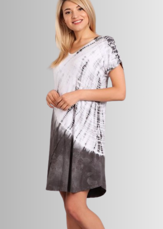 Casually Cool Tie Dye Dress in Grey - Concordia Style Boutique
