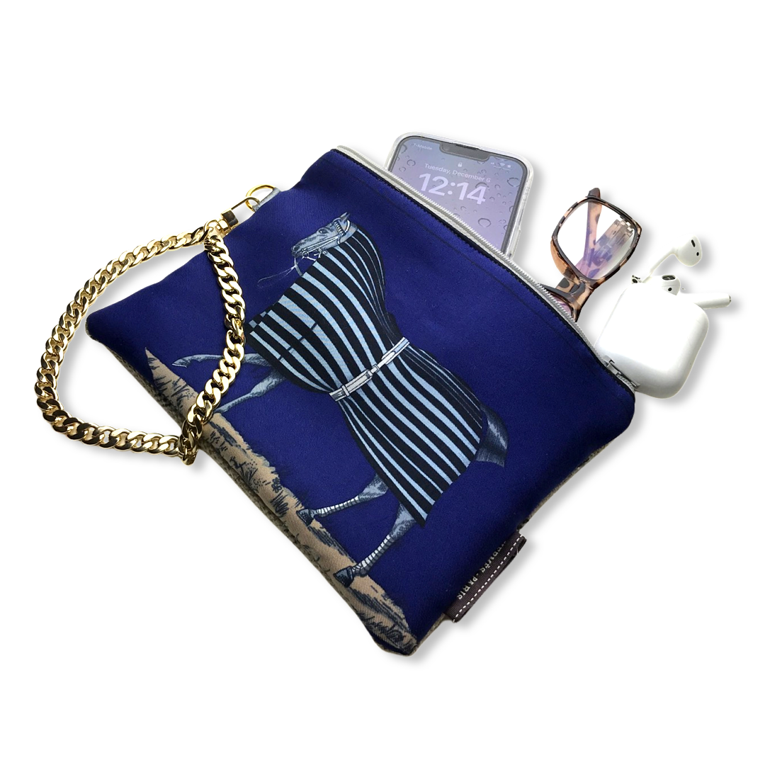 Couvertures et Tenues du Jour Blue Vintage Silk Scarf Wristlet Grand Bag