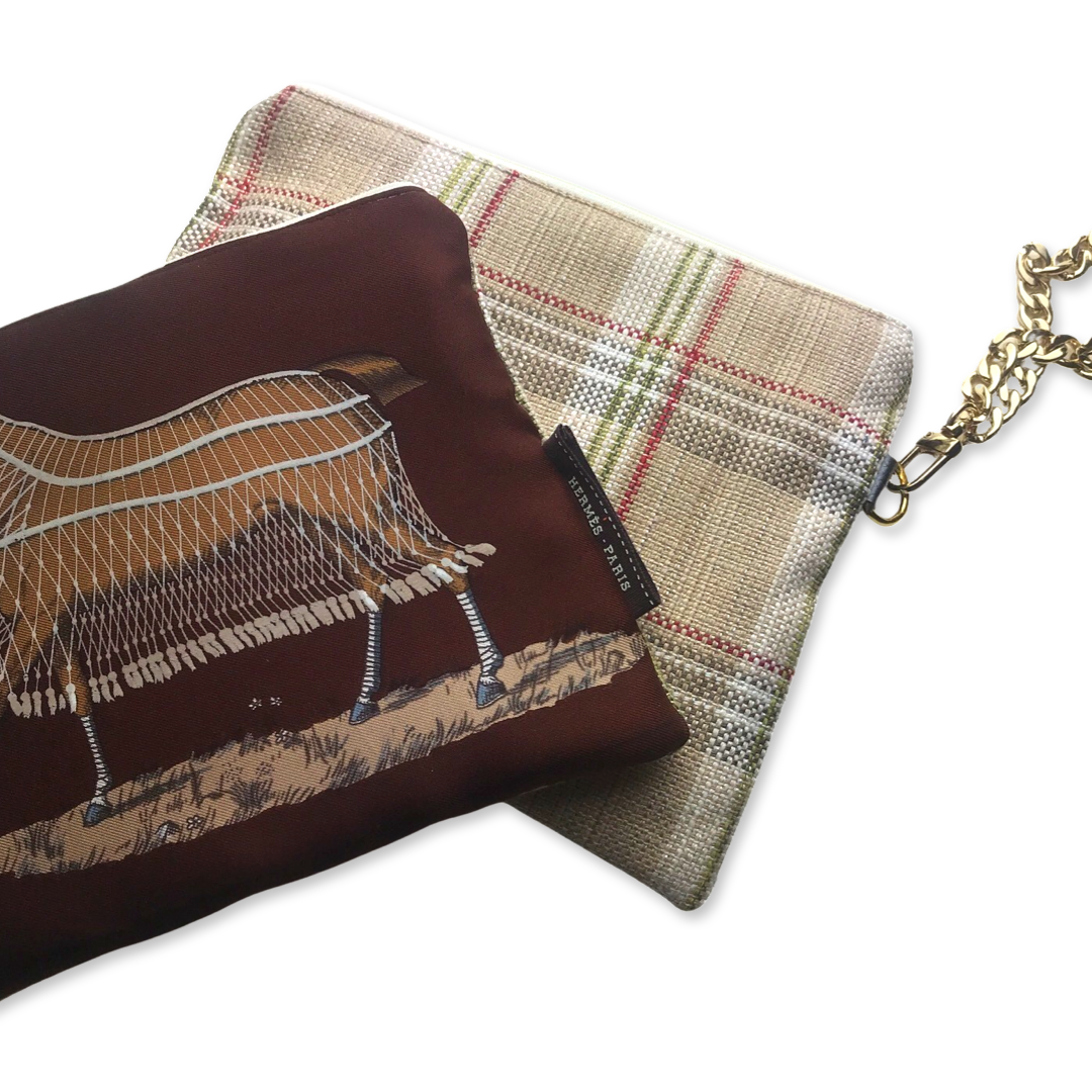 Couvertures et Tenues du Jour Brown Vintage Silk Scarf Wristlet  Bag