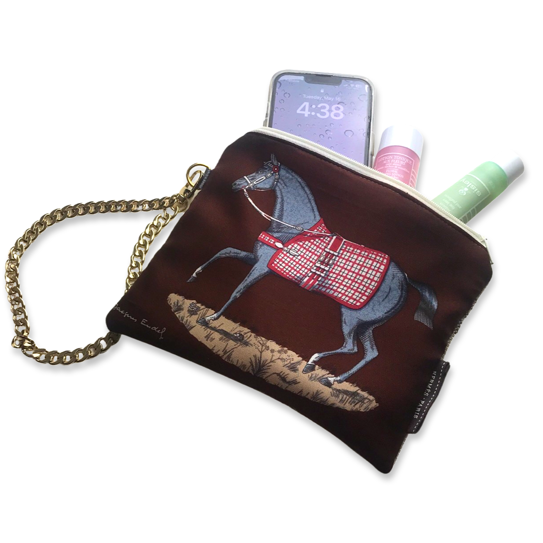 Couvertures et Tenues du Jour Brown Vintage Silk Scarf Wristlet  Bag