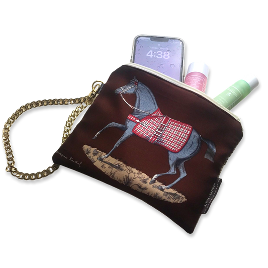 Couvertures et Tenues du Jour Brown Vintage Silk Scarf Wristlet  Bag