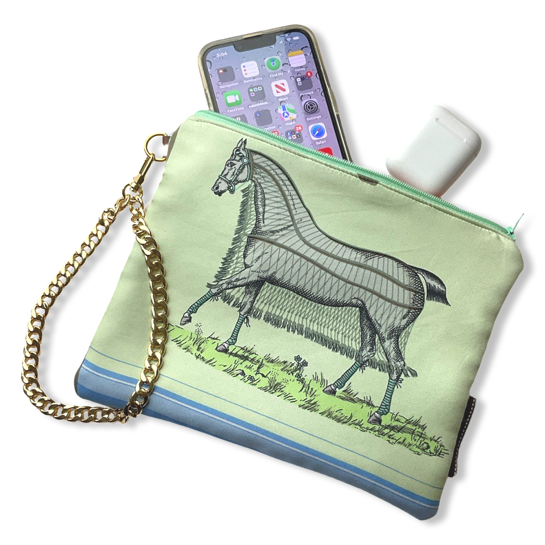 Couvertures et Tenues du Jour Celadon Vintage Silk Scarf Wristlet Bag