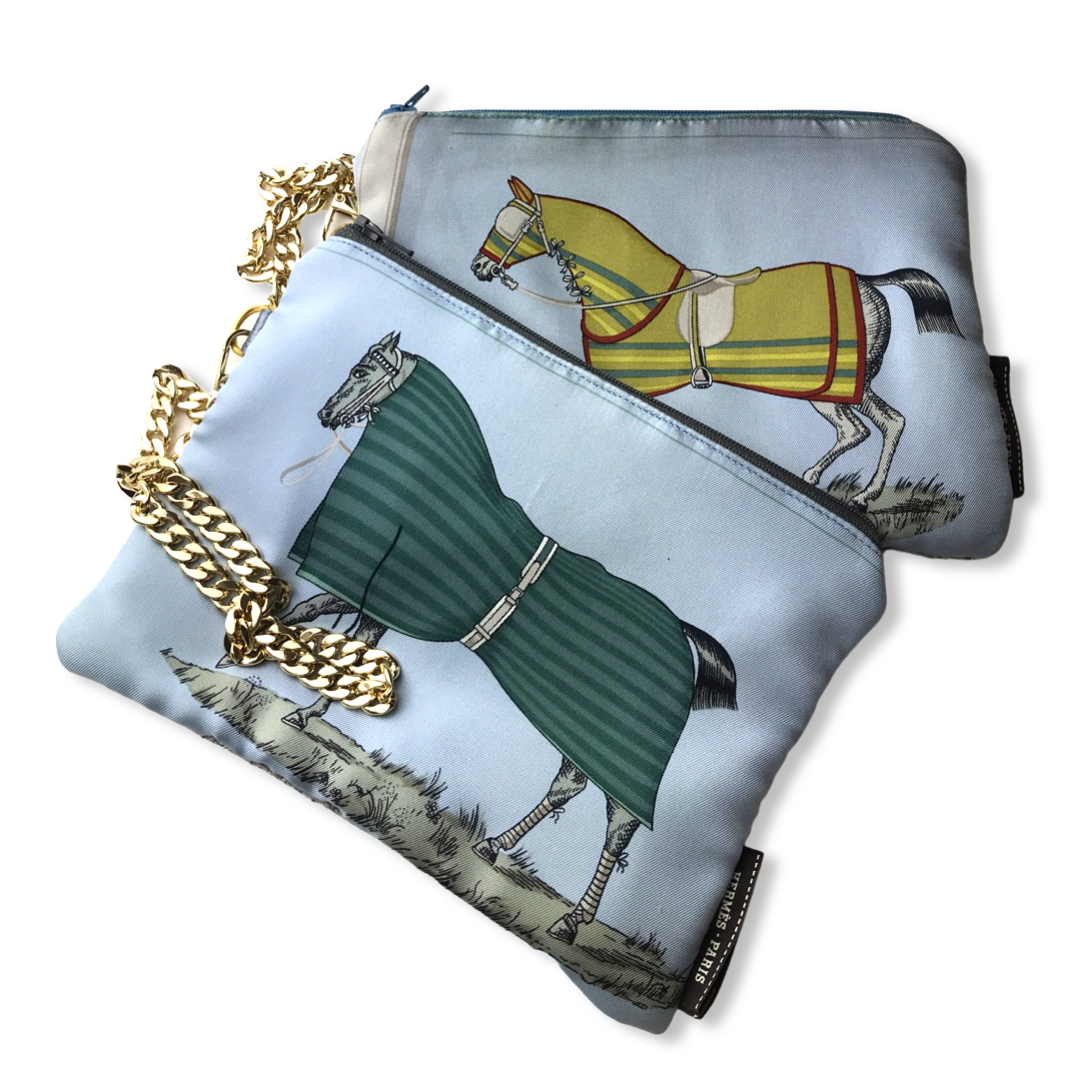 Couvertures et Tenues du Jour Light Blue Vintage Silk Scarf Wristlet Grand Bag