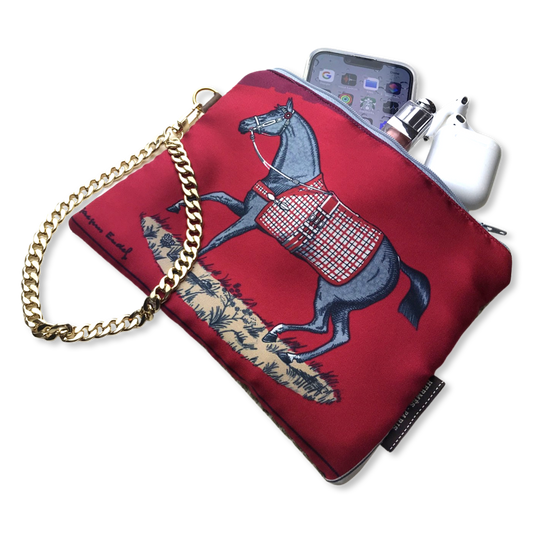 Couvertures et Tenues du Jour Red Vintage Silk Scarf Wristlet Grand Bag