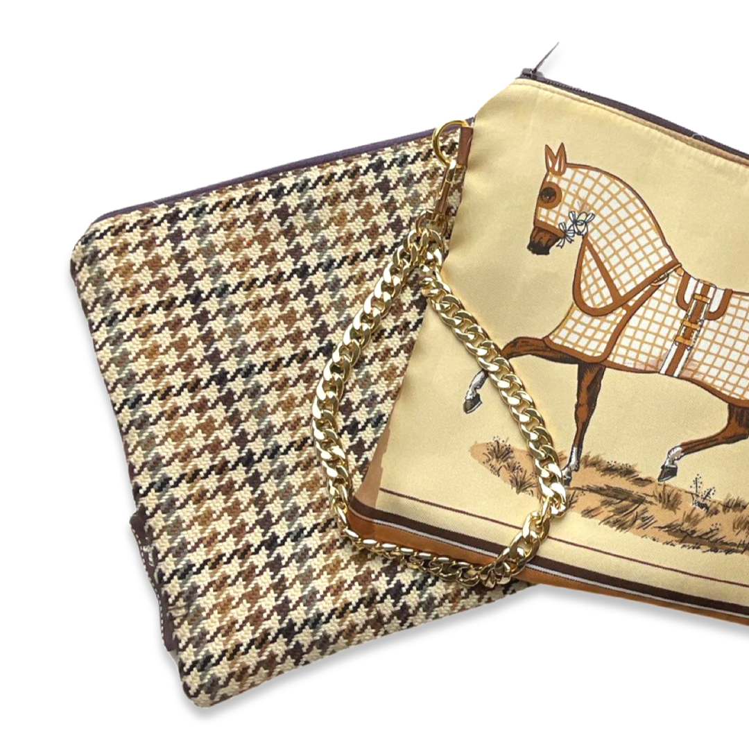 Couvertures et Tenues du Jour Tan Vintage Silk Scarf Wristlet Bag