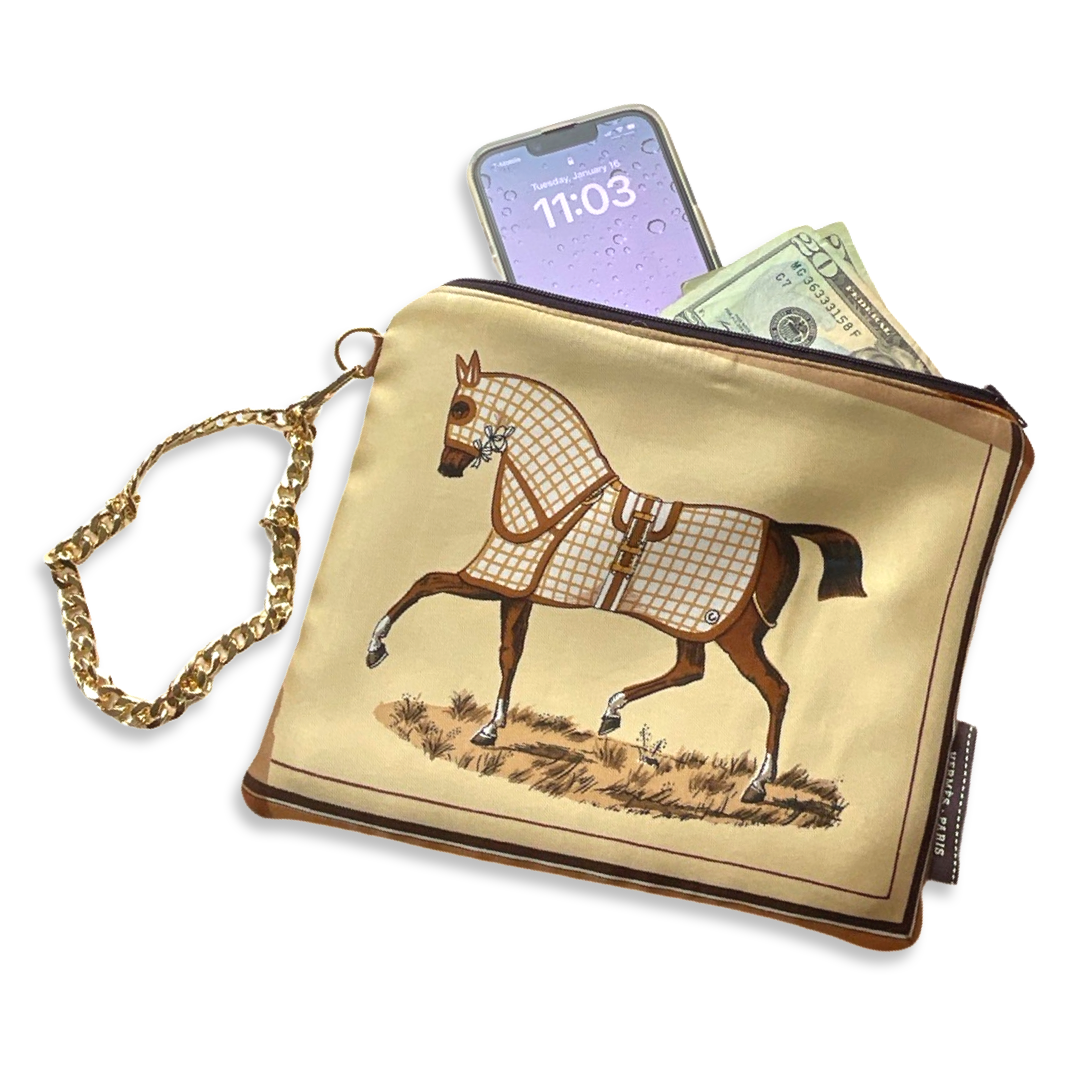 Couvertures et Tenues du Jour Tan Vintage Silk Scarf Wristlet Bag