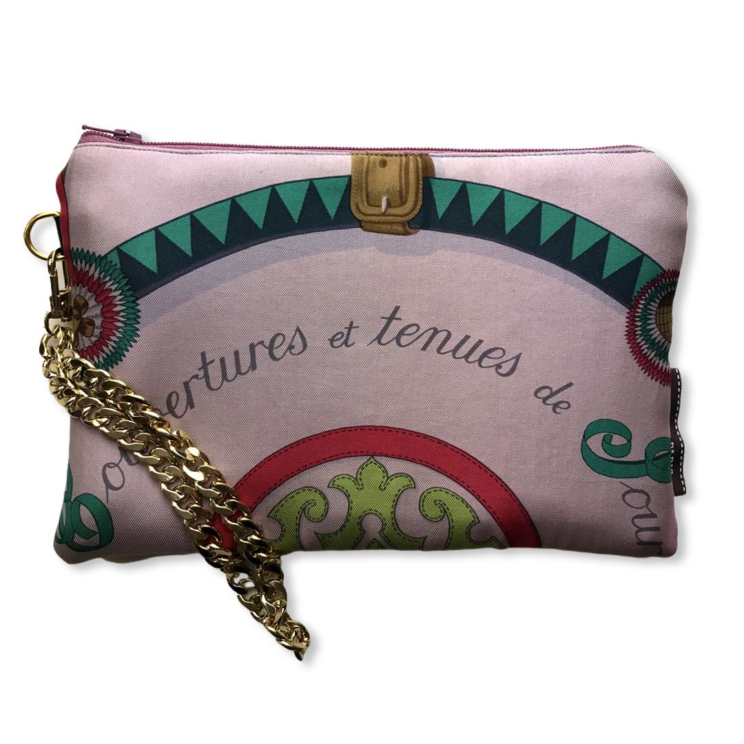 Couvertures et Tenues du Jour Pink Vintage Silk Scarf Wristlet Bags