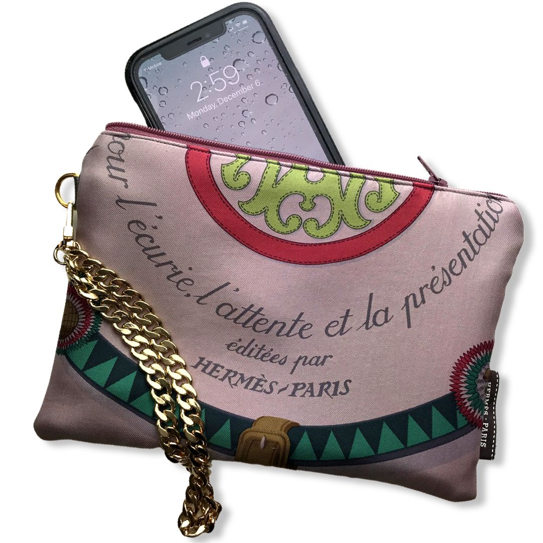 Couvertures et Tenues du Jour Pink Vintage Silk Scarf Wristlet Bags