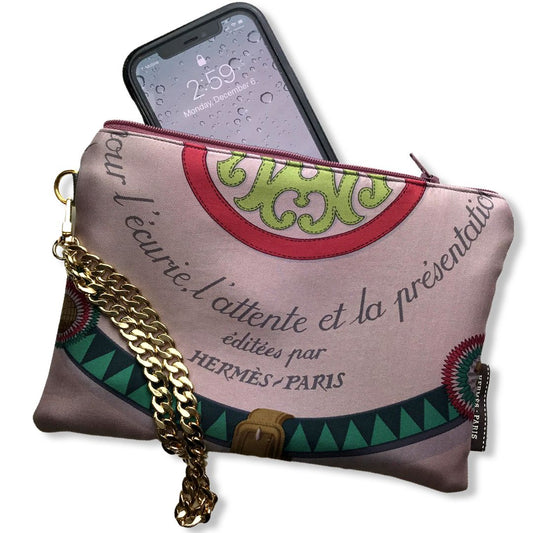 Couvertures et Tenues du Jour Pink Vintage Silk Scarf Wristlet Bags