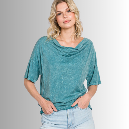 Julianne Cotton Cowl Neck Slub Tee - Concordia Style Boutique
