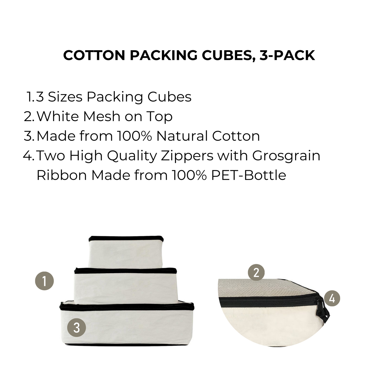 Cotton Packing Cubes, 3-pack Cream - Concordia Style Boutique
