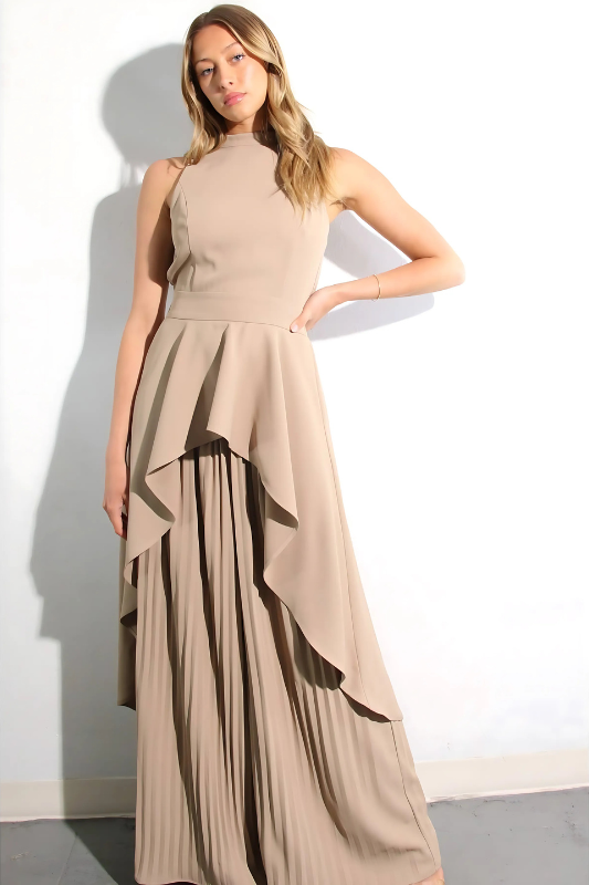 Escape to Milan Taupe Pleated Pants Set