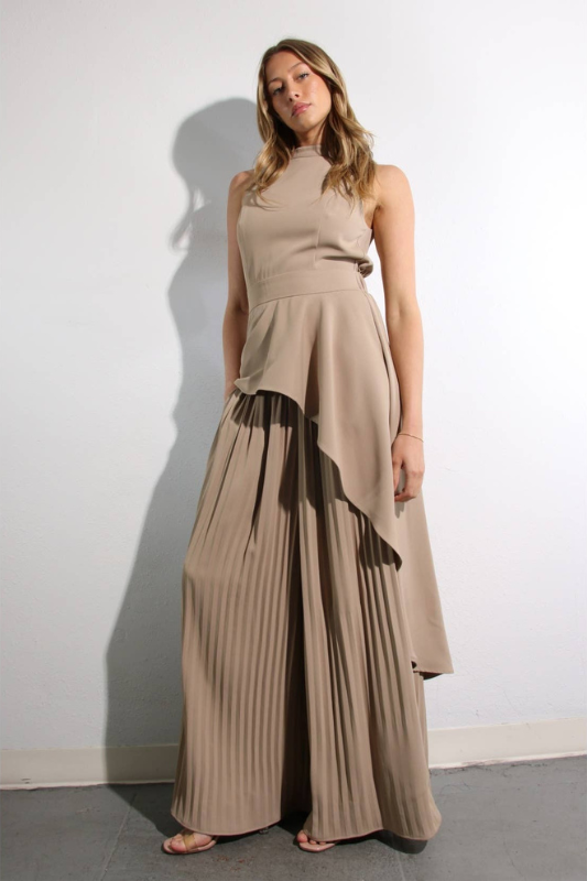 Escape to Milan Taupe Pleated Pants Set