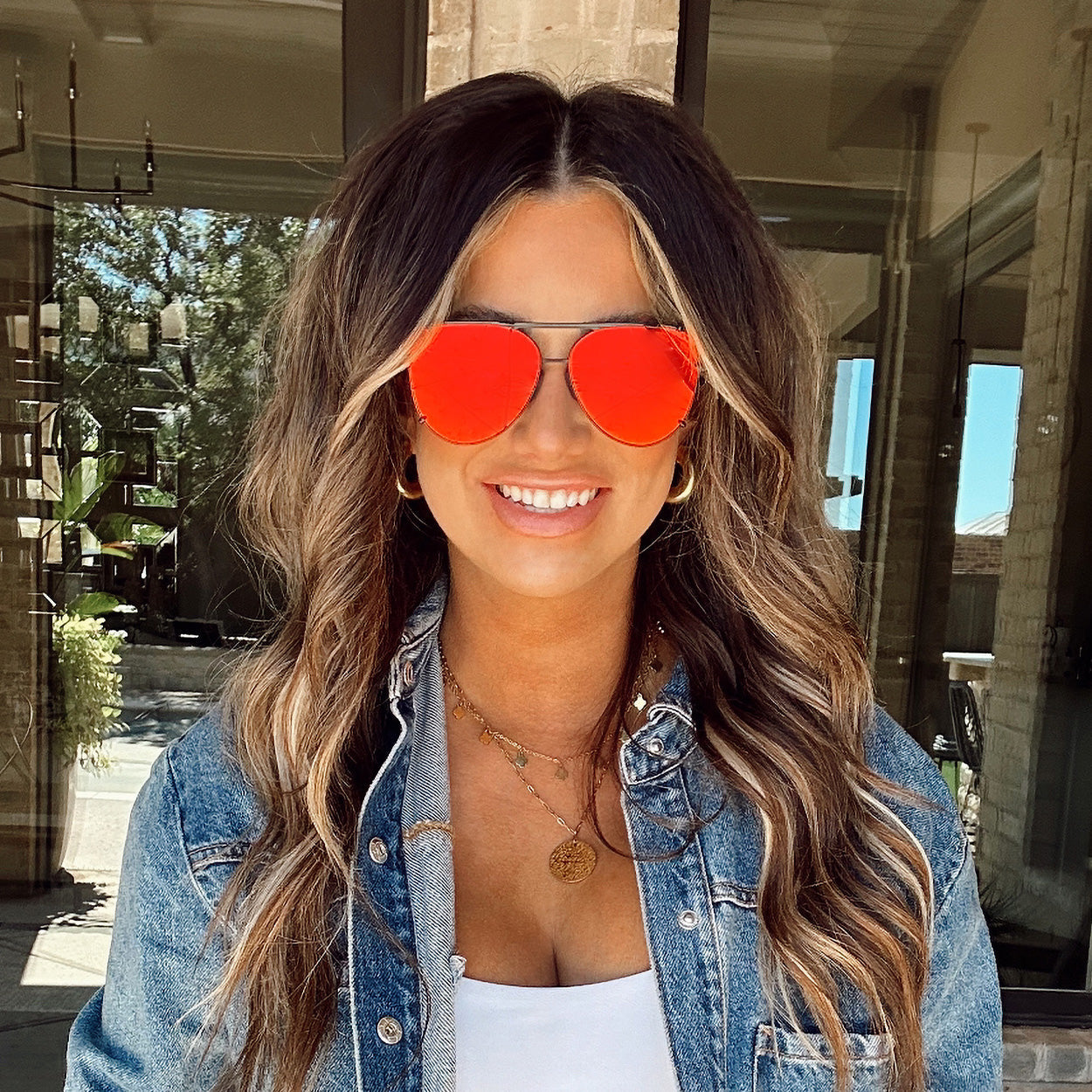 Cristina - Tangle Free - Mirrored Red Aviator Sunglasses - Concordia Style Boutique