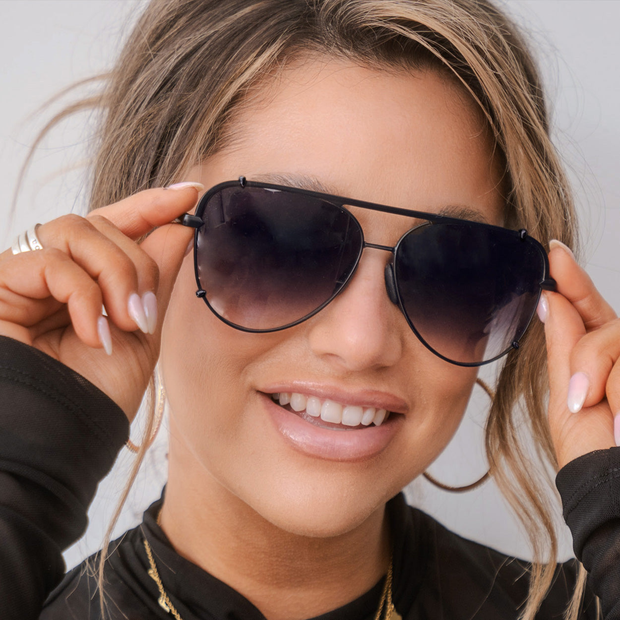 Cristina - Tangle Free - Faded Black Aviator Sunglasses - Concordia Style Boutique