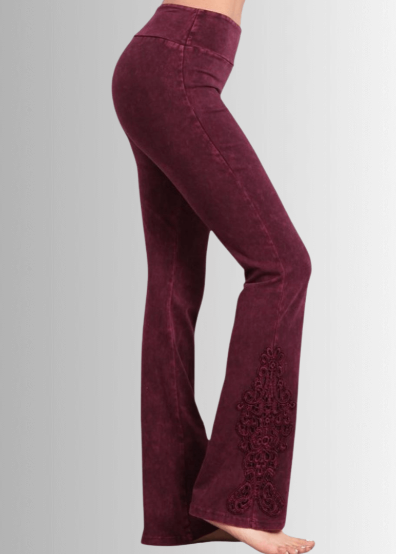 Mineral Washed Bootcut Jeggings Crochet DetaiL - Concordia Style Boutique