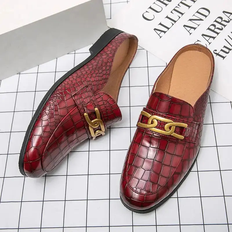 Crocodile Pattern Leather Mules Slippers for Men - Concordia Style Boutique