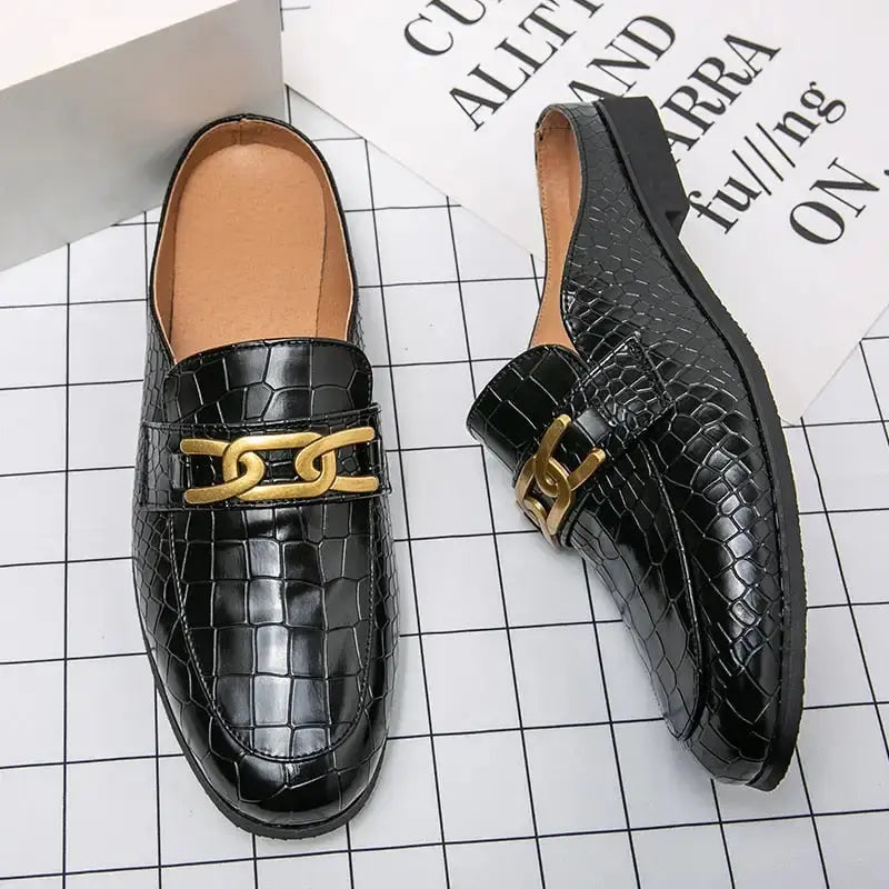 Crocodile Pattern Leather Mules Slippers for Men - Concordia Style Boutique