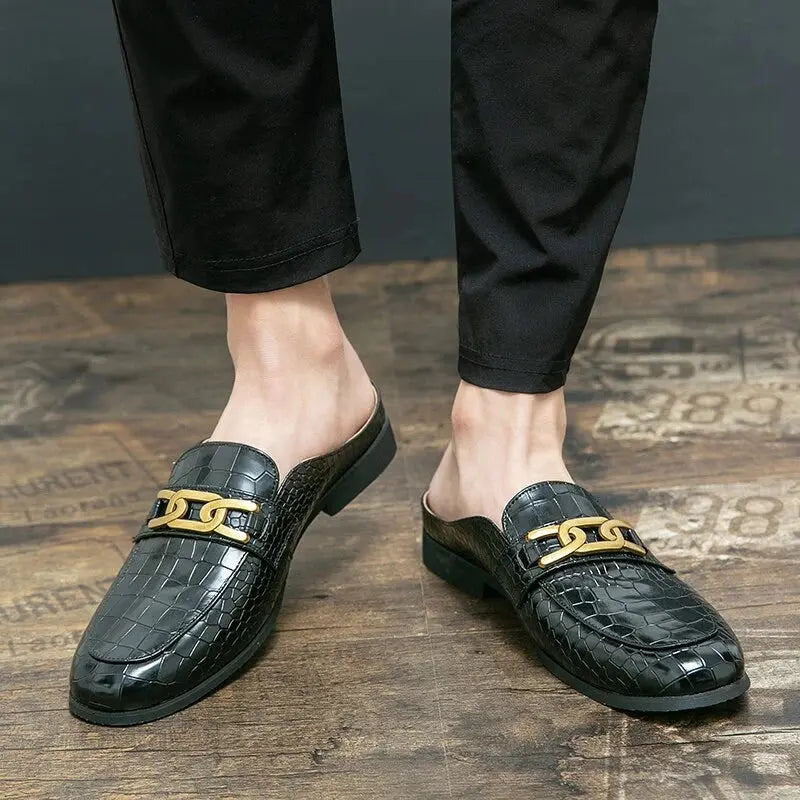 Crocodile Pattern Leather Mules Slippers for Men - Concordia Style Boutique