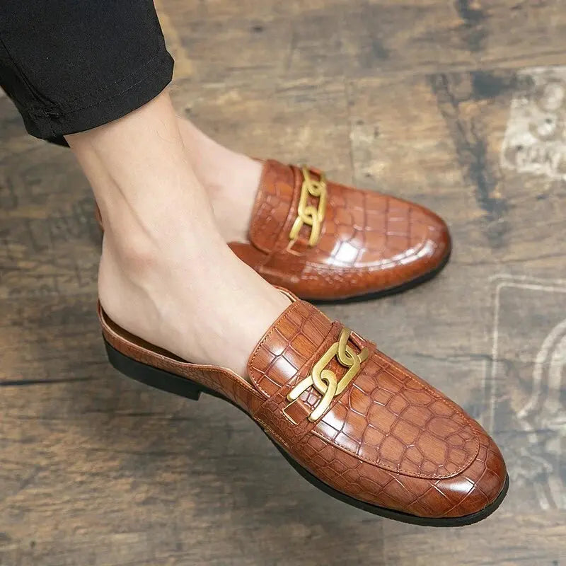 Crocodile Pattern Leather Mules Slippers for Men - Concordia Style Boutique