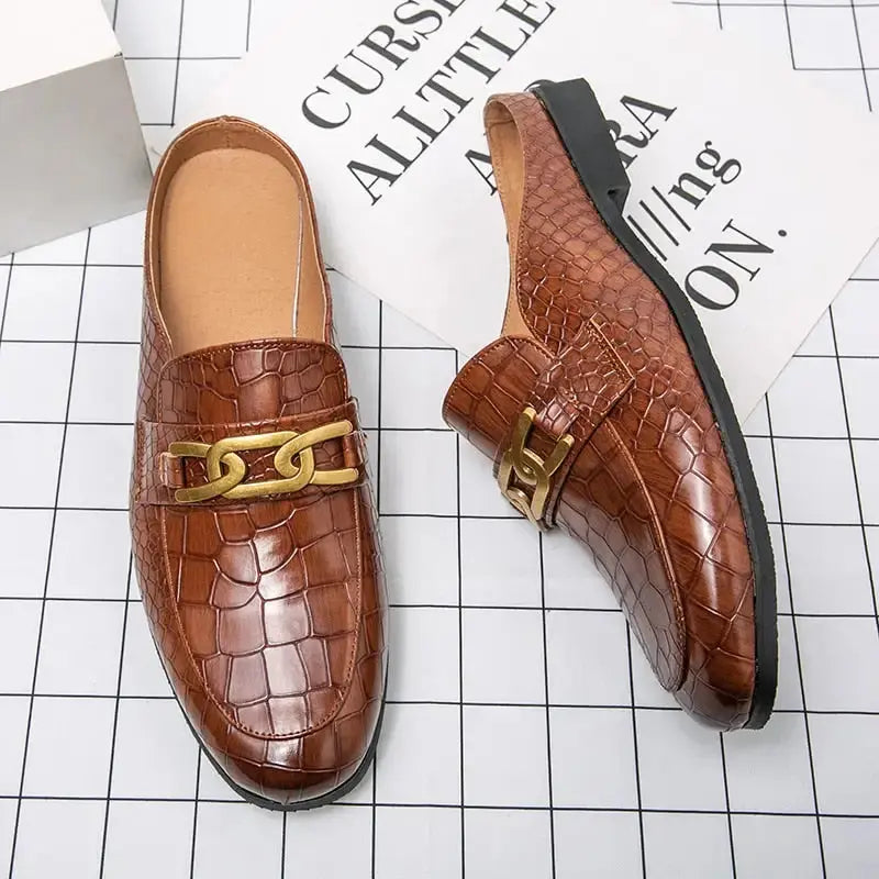 Crocodile Pattern Leather Mules Slippers for Men - Concordia Style Boutique