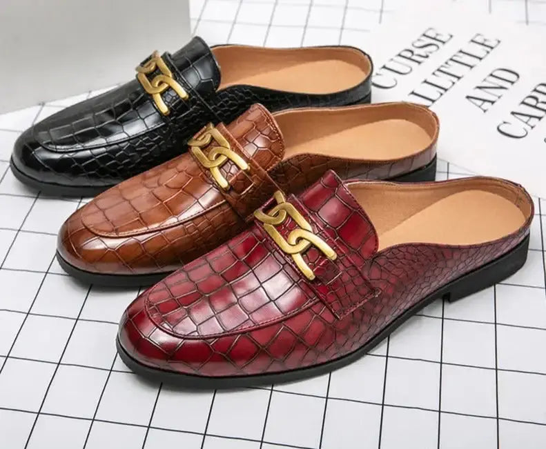Crocodile Pattern Leather Mules Slippers for Men - Concordia Style Boutique