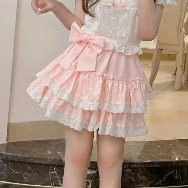 Pink Polka Dot Ruffle Skirt