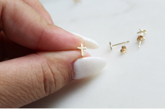 Cross Studs in 14k Gold