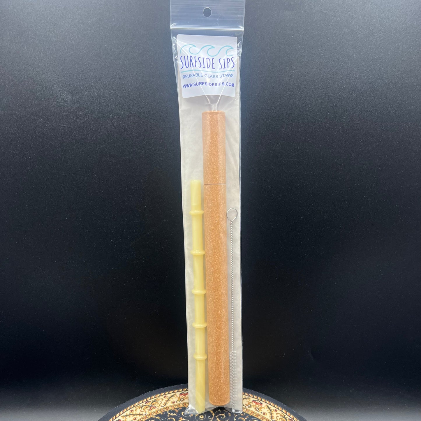 "Tiki Bamboo" 8" Reusable glass straw travel kit