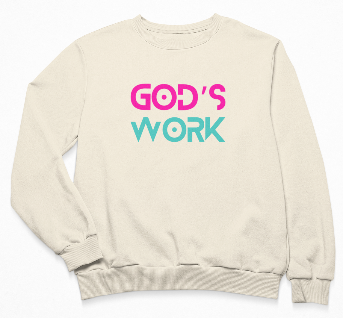 GOD'S WORK Crew Neck Sweater (Ivory,Hot Pink & Teal) - Concordia Style Boutique