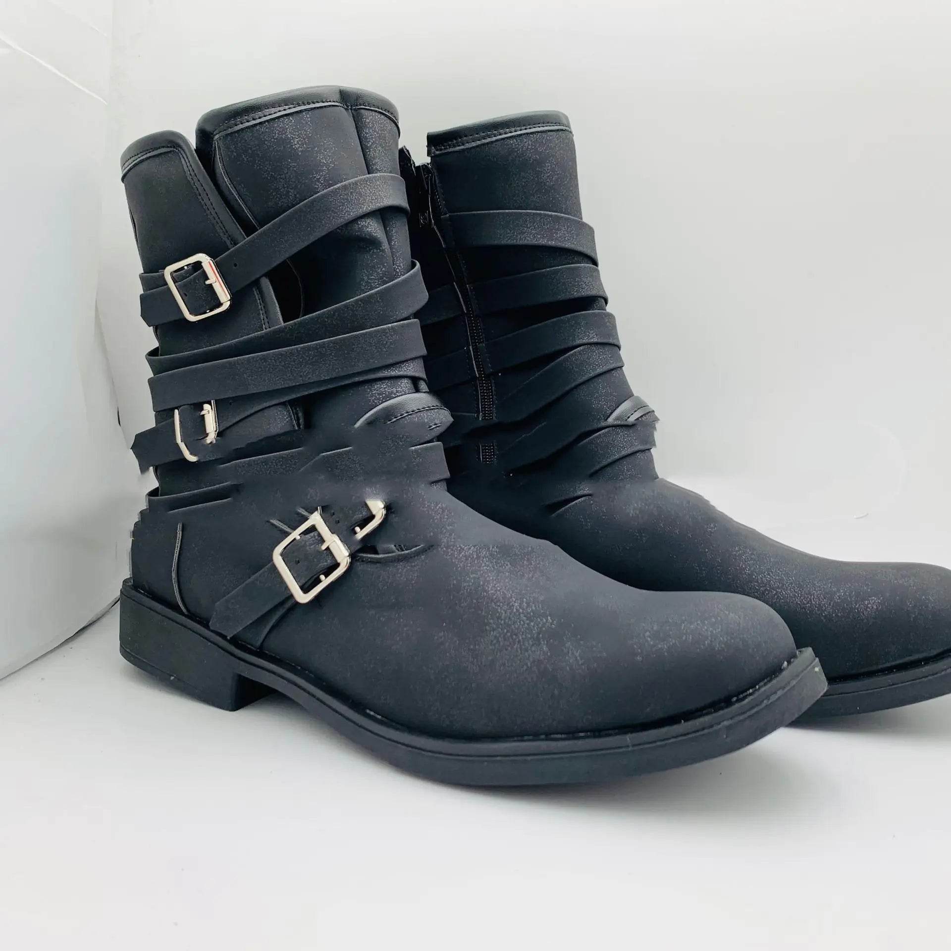 Men's Casual Short Boots with Chunky Heel & Zipper - Concordia Style Boutique