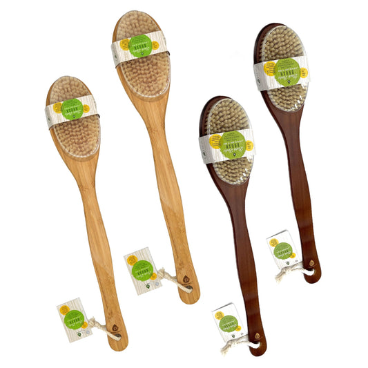 Pursonic Bath Body Brush With Long Bamboo Handle 4-Piece Family Pack (2 Natural Color and 2 Dark Wood) - Concordia Style Boutique