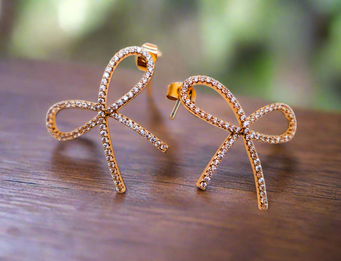 Golden Bow Tie Sparkle Earrings