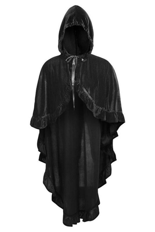 Black Velvet Hooded Ruffle Cape - Concordia Style Boutique
