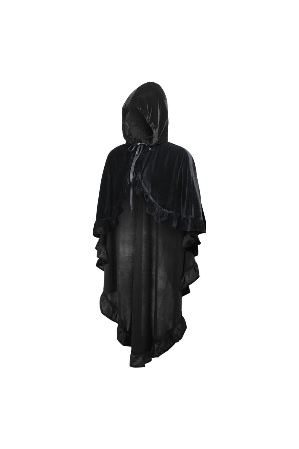 Black Velvet Hooded Ruffle Cape - Concordia Style Boutique