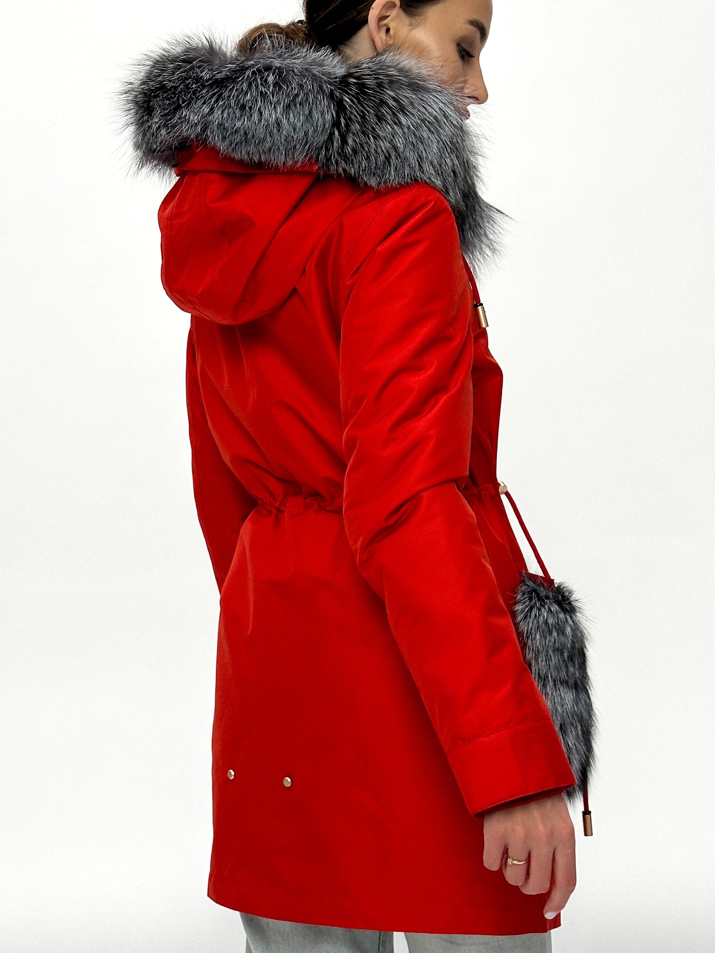 Roma Genuine Silver Fox Fur Rabbit Fur Insulated Parka in Red