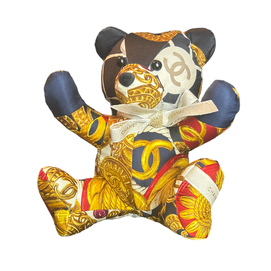 CC Logo Vintage Silk Scarf Patchwork Teddy Bear