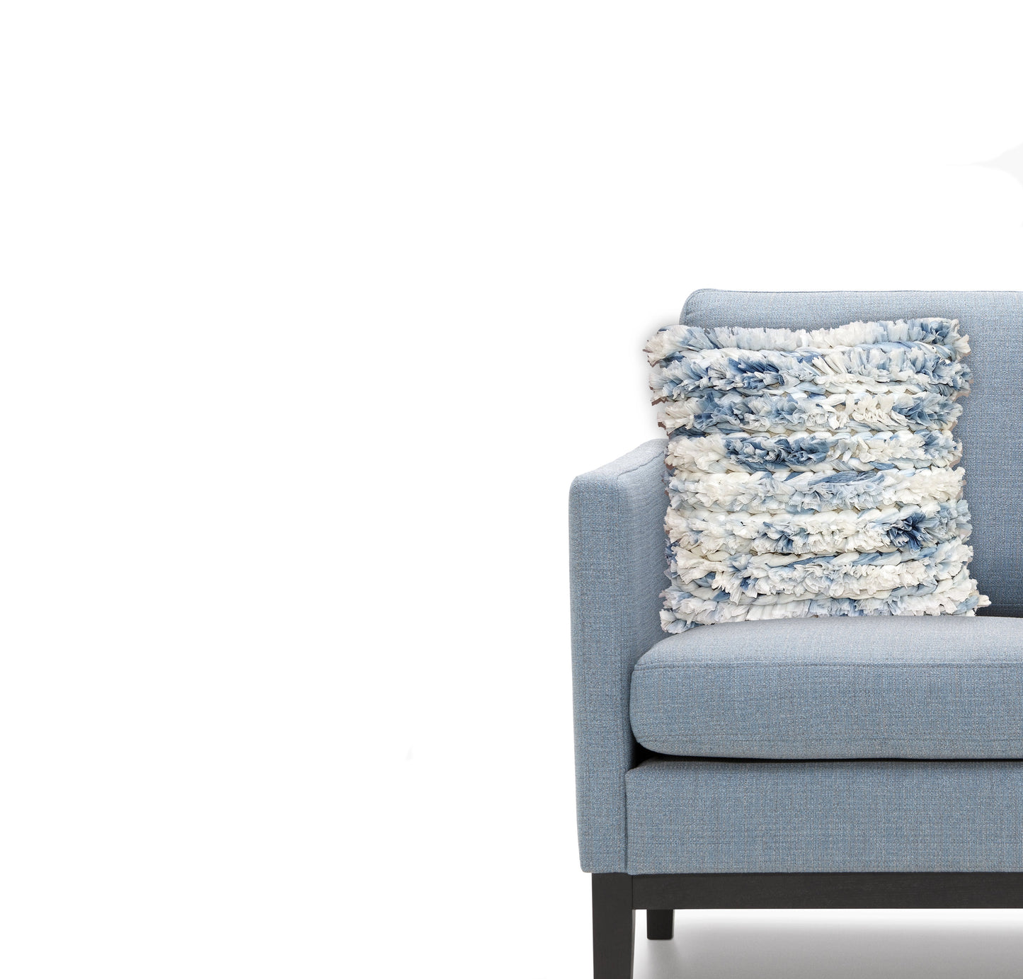 22 X 22 Inches Throw Pillow Cover Blue & White Furry Stripes