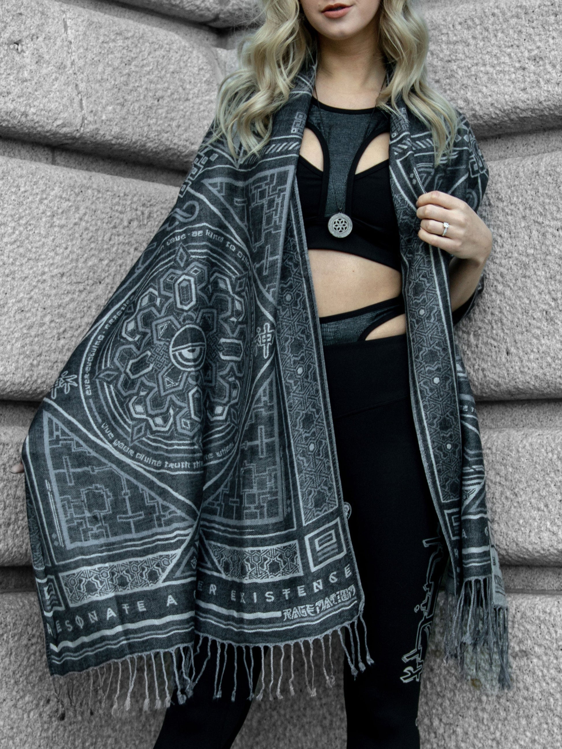 DHARMA V2 • Grey/White • Festival Shawl/Scarf - Concordia Style Boutique