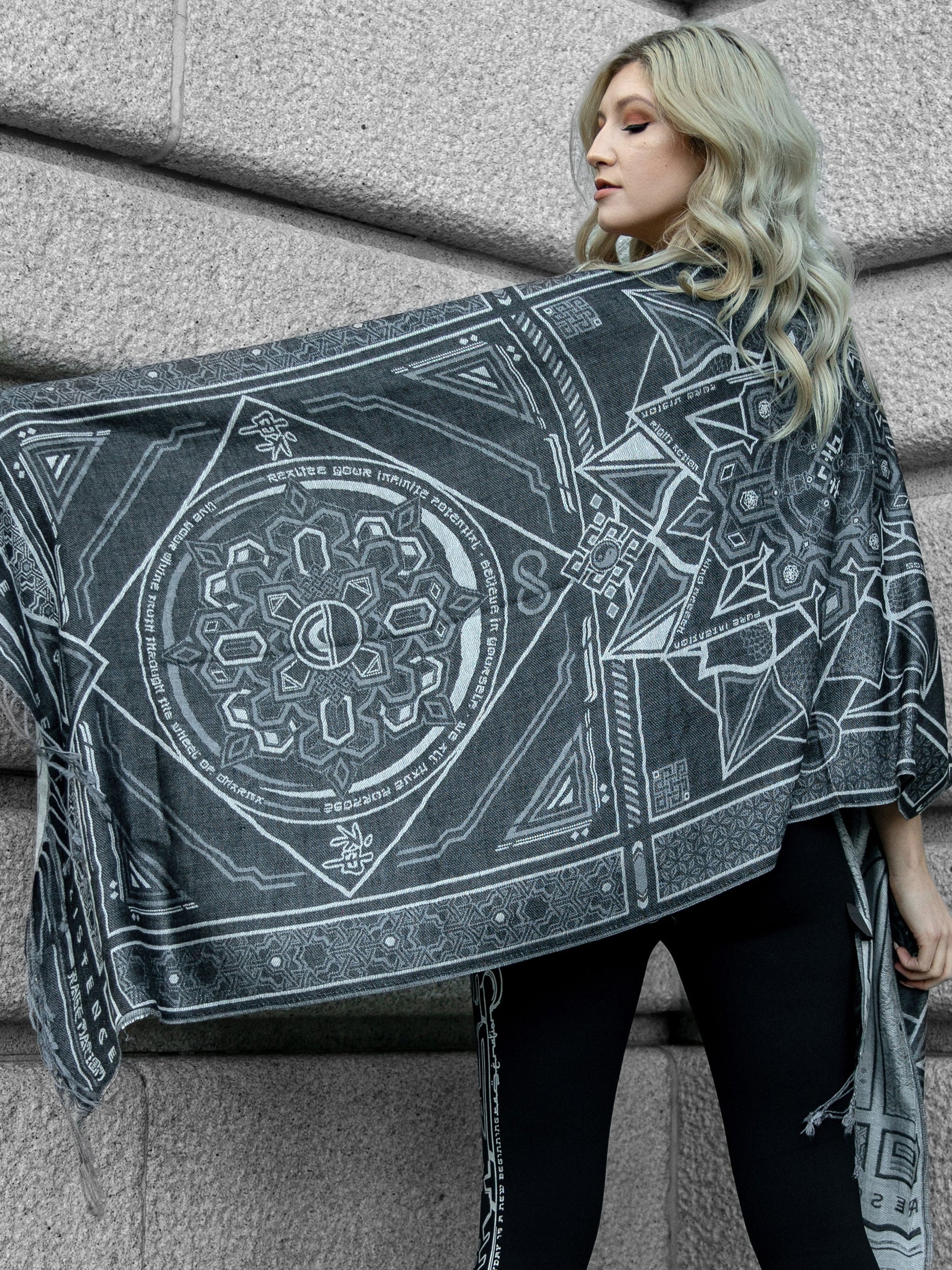 DHARMA V2 • Grey/White • Festival Shawl/Scarf - Concordia Style Boutique