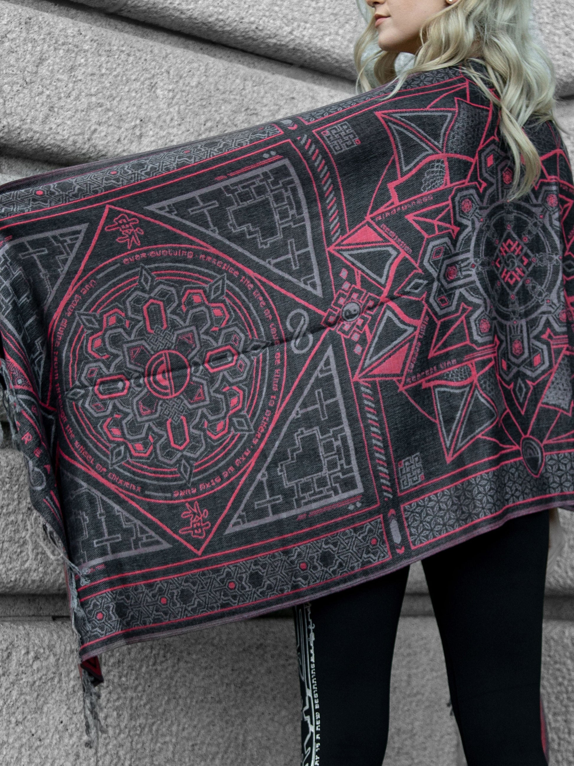 DHARMA V2 • Grey/Red • Festival Shawl/Scarf - Concordia Style Boutique