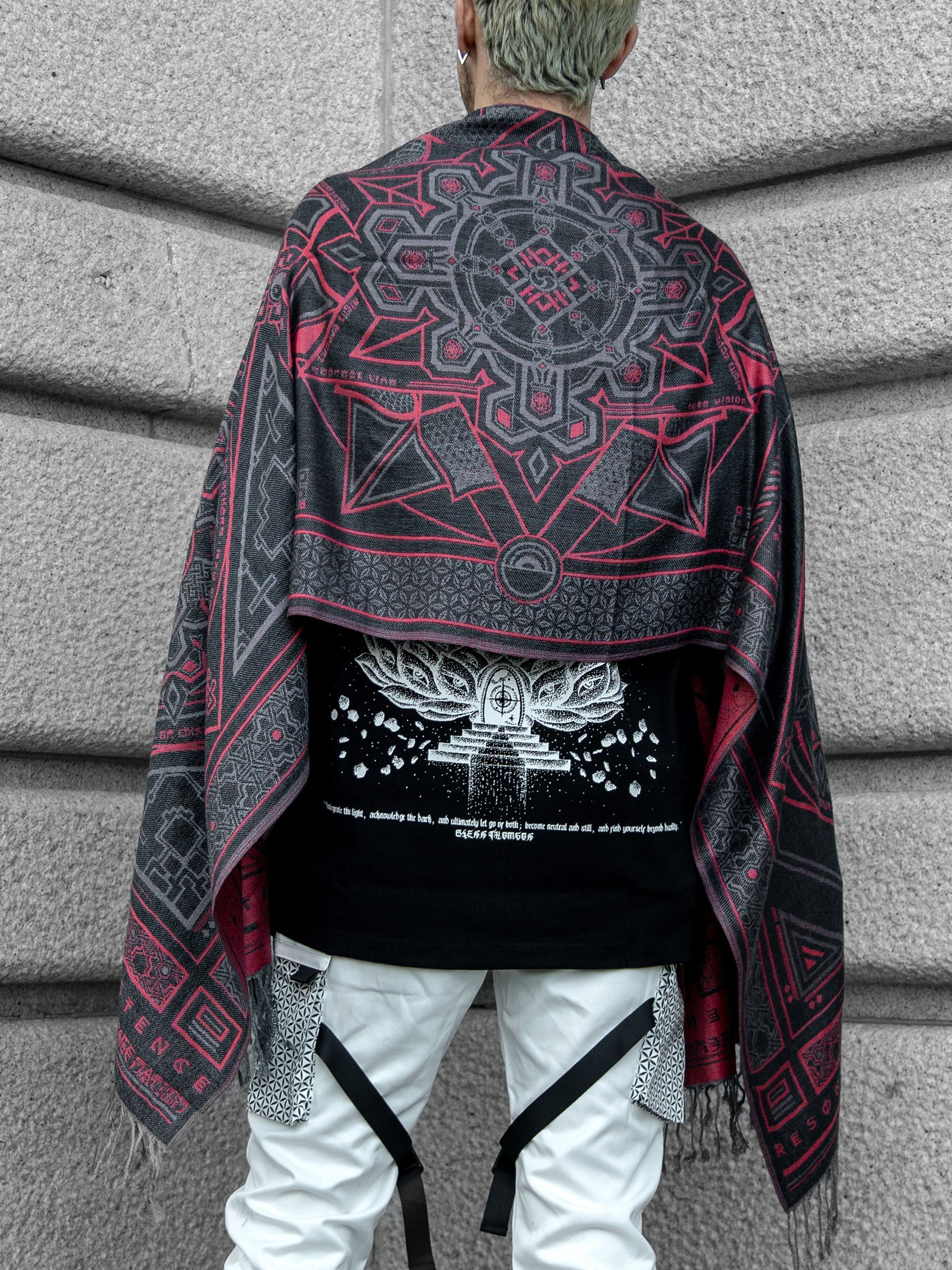 DHARMA V2 • Grey/Red • Festival Shawl/Scarf - Concordia Style Boutique